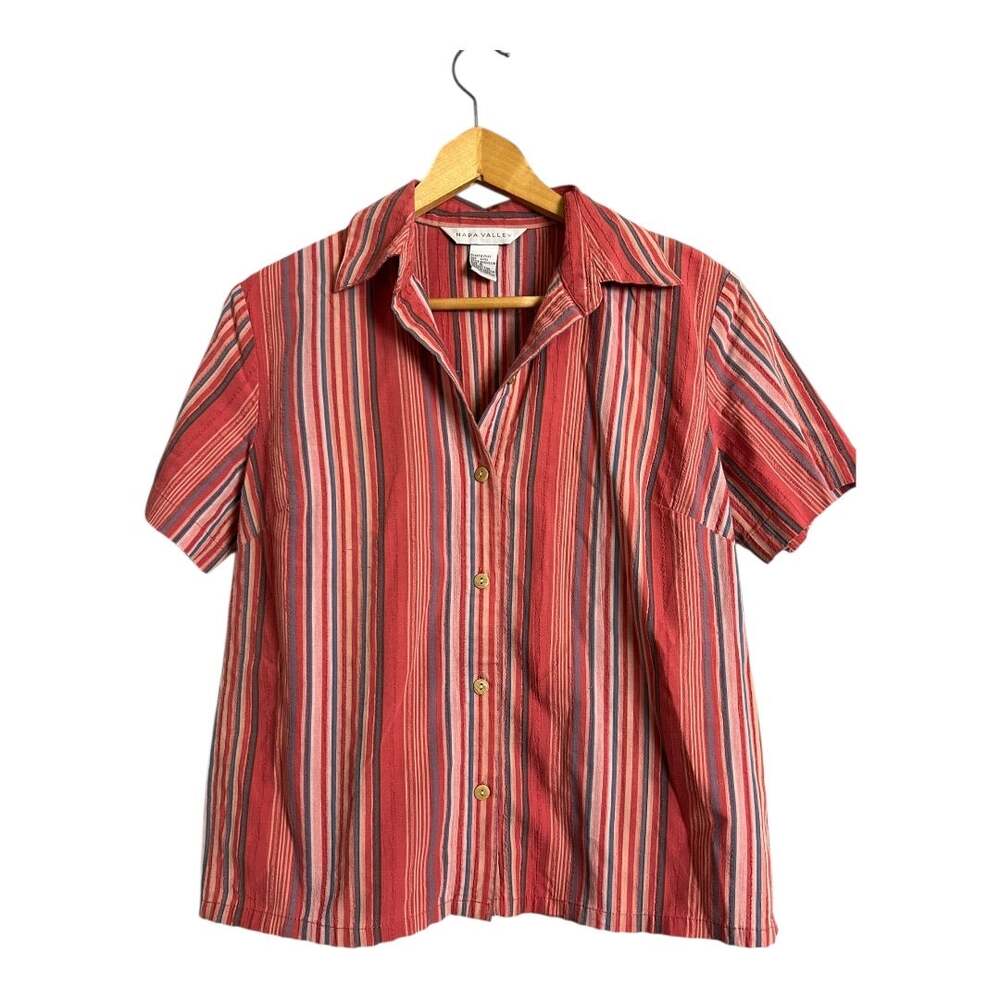 Napa Valley Retro Blouse Shirt Top Button Down Short Sleeve Striped S Small
